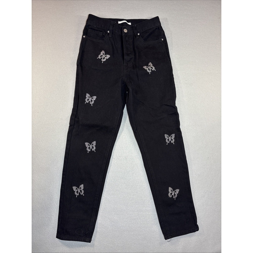 PACSUN Jeans Womens Ultra High Rise Slim Button-Fly‎ All Over Butterfly Size 25